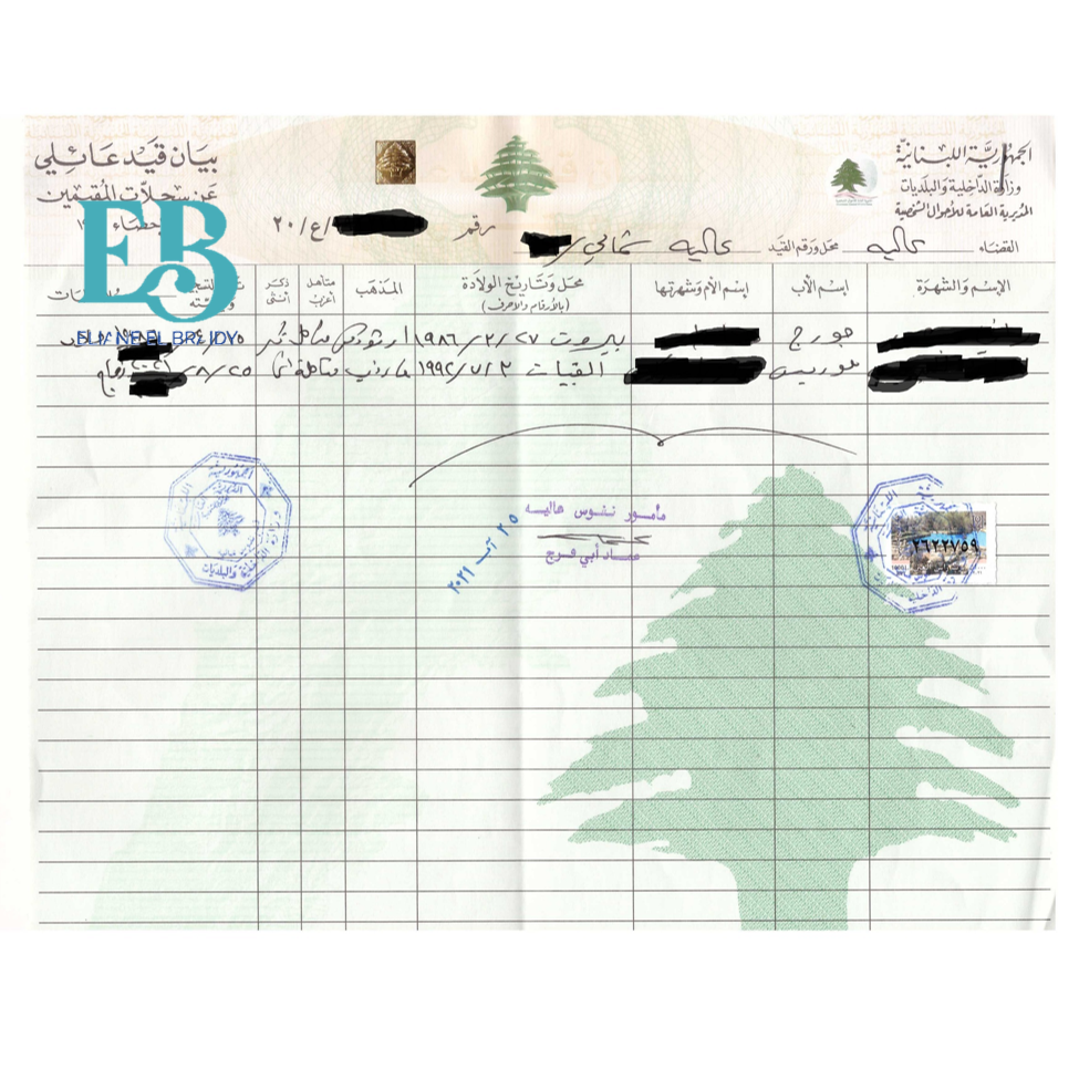 FAMILY CIVIL REGISTRY CERTIFIED TRANSLATION - ترجمة إخراج قيد عائلي